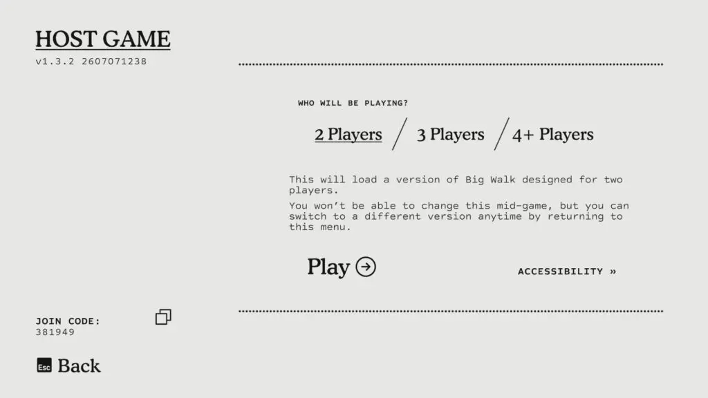 Big Walk host menu and save setup