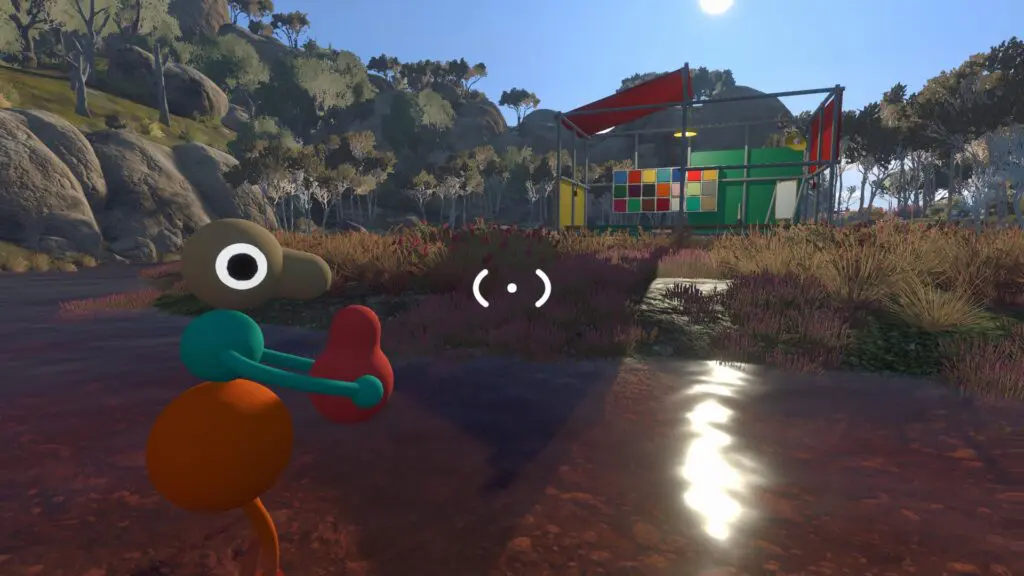 Big Walk character customization building across a river